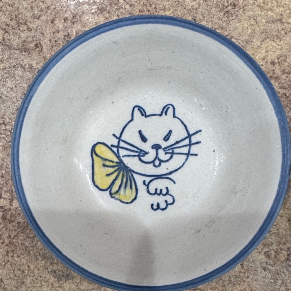 Hand-Painted White Ceramic Cat Bowl Louisville Pottery Kentucky